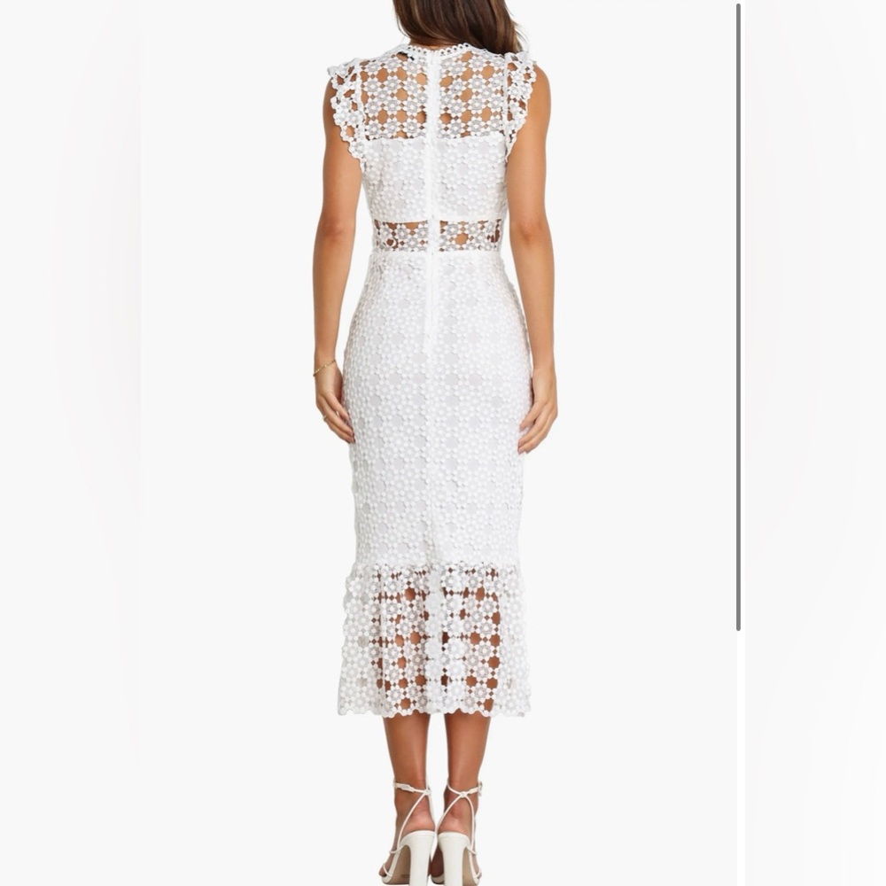 Petal + Pup Lauren Dress White Lace Midi Ruffle Hem Hidden Zip NWT US 6 AU 10 - Picture 3 of 10